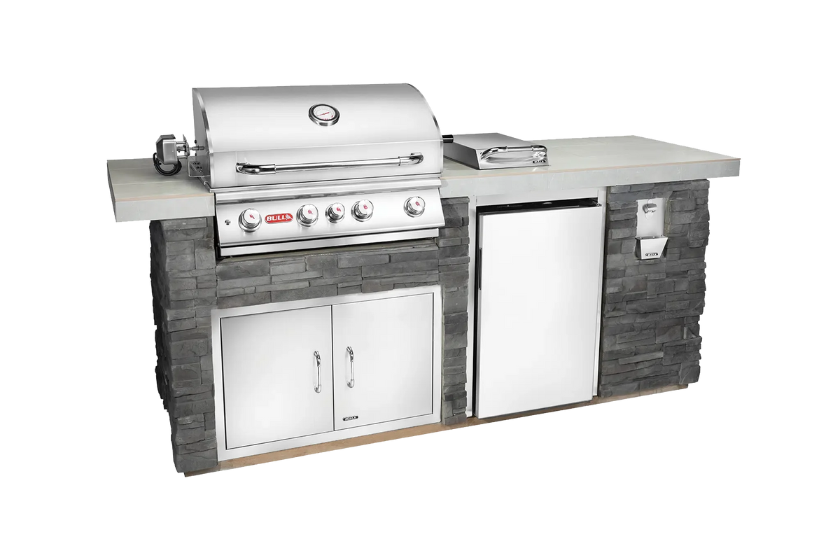 Outdoor Kitchen Island Bull 96" Outdoor Kitchen Island, 75,000 BTU Angus Grill & 4.4 Cu. Ft. Refrigerator, 31010