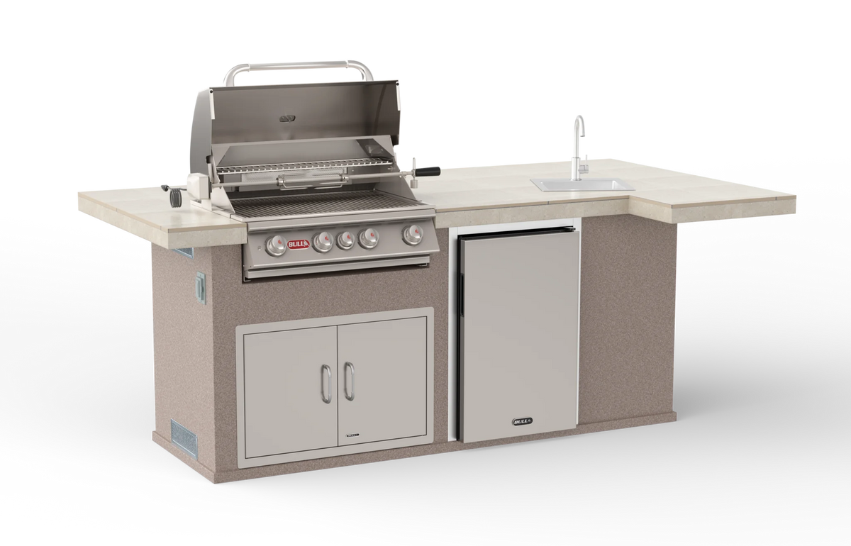 Outdoor Kitchen Island Bull BBQ Outdoor Kitchen Island, 75,000 BTU Angus Grill & Refrigerator, 55" x 102", 31014