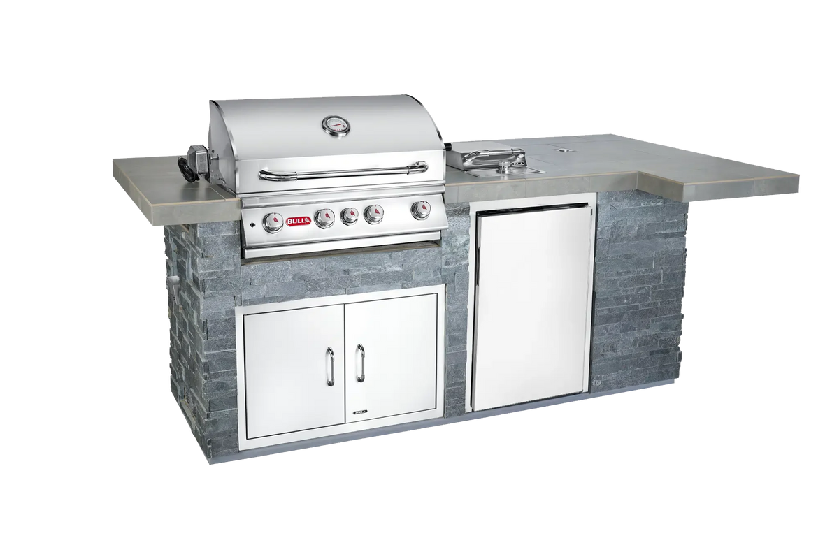 Outdoor Kitchen Island Bull BBQ Outdoor Kitchen Island, 75,000 BTU Angus Grill & Refrigerator, 55" x 102", 31014