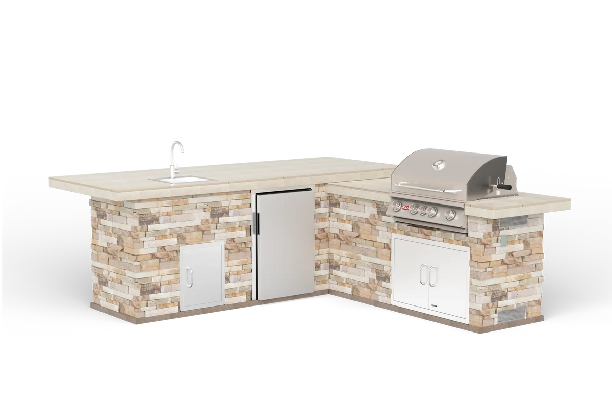 Outdoor Kitchen Island Bull Gourmet Q L-Shaped Outdoor Kitchen, 75,000 BTU Angus Grill & Refrigerator, 31020