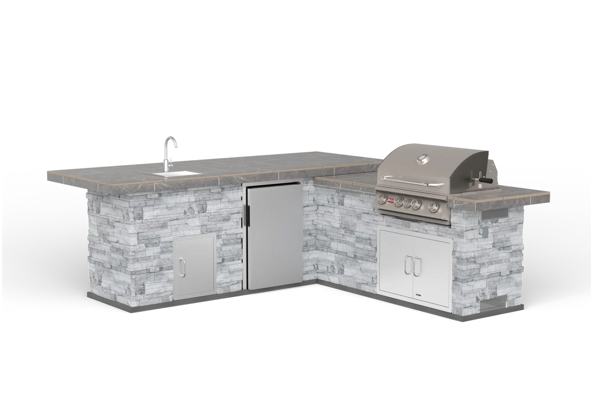 Outdoor Kitchen Island Bull Gourmet Q L-Shaped Outdoor Kitchen, 75,000 BTU Angus Grill & Refrigerator, 31020