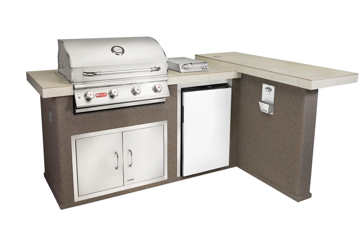 Outdoor Kitchen Island Bull Luxury Q L-Shaped Outdoor Kitchen, 75,000 BTU Angus Grill & Refrigerator, 31026