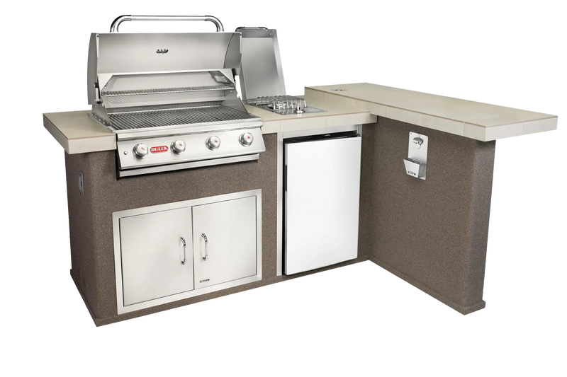 Outdoor Kitchen Island Bull Luxury Q L-Shaped Outdoor Kitchen, 75,000 BTU Angus Grill & Refrigerator, 31026