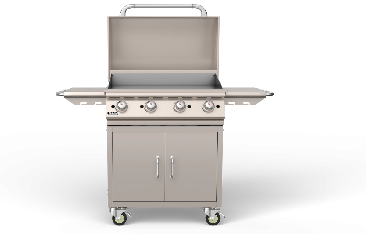 Freestanding Gas Griddle Bull 30" Griddle Complete Cart, 60,000 BTU Chromium-Plated Flat Top, 73010 / 73011