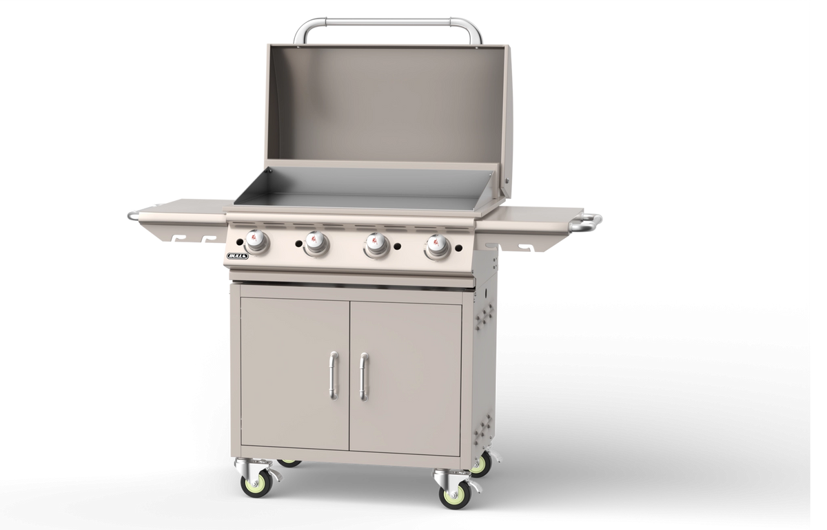 Freestanding Gas Griddle Bull 30" Griddle Complete Cart, 60,000 BTU Chromium-Plated Flat Top, 73010 / 73011