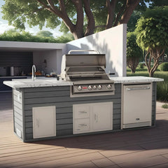 Outdoor Kitchen Island Bull Premier Q Outdoor Kitchen Island, 75,000 BTU Angus Grill, Refrigerator & Side Burner, 15743