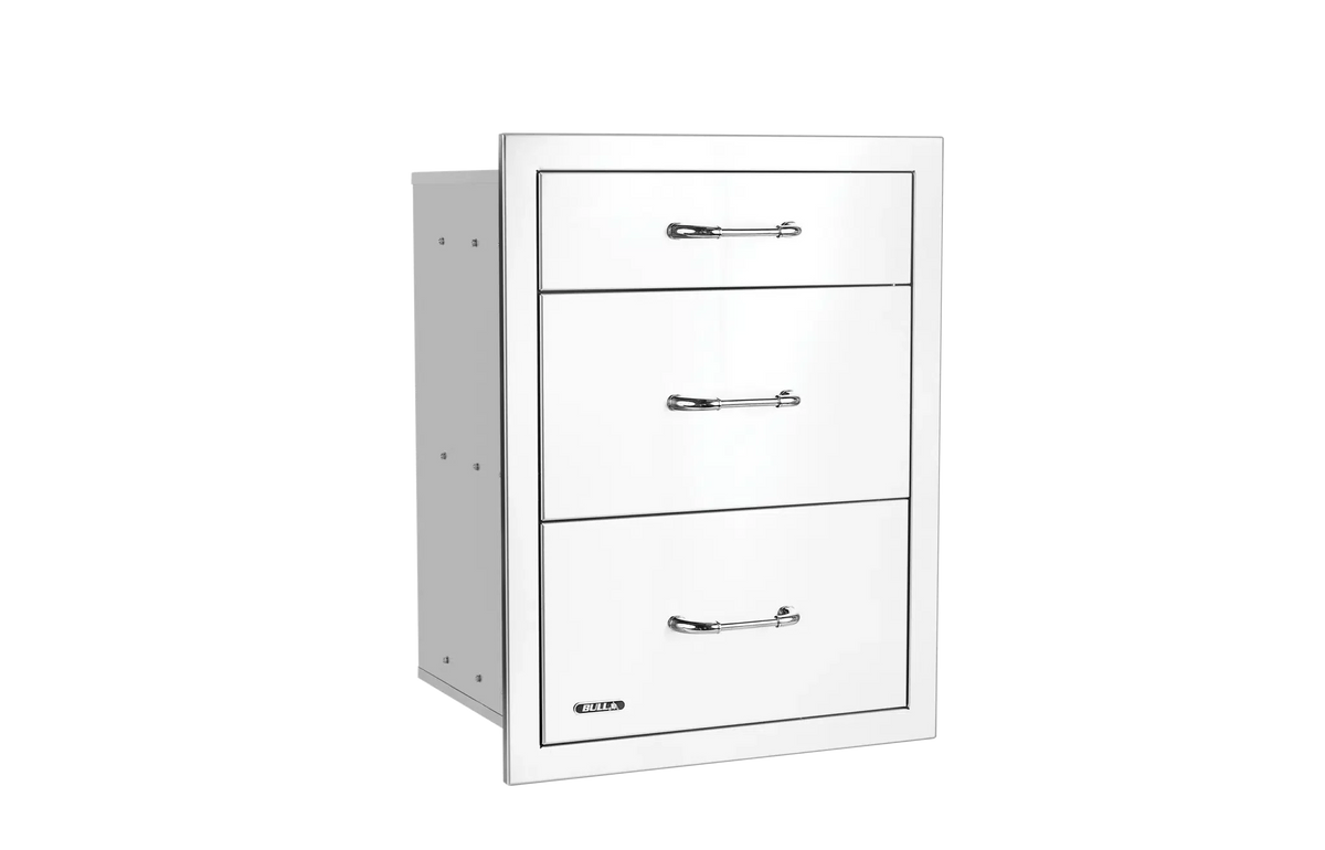 Outdoor Kitchen Drawer Bull 304 Stainless Steel Triple Drawer System with Reveal, Soft-Close, 58120