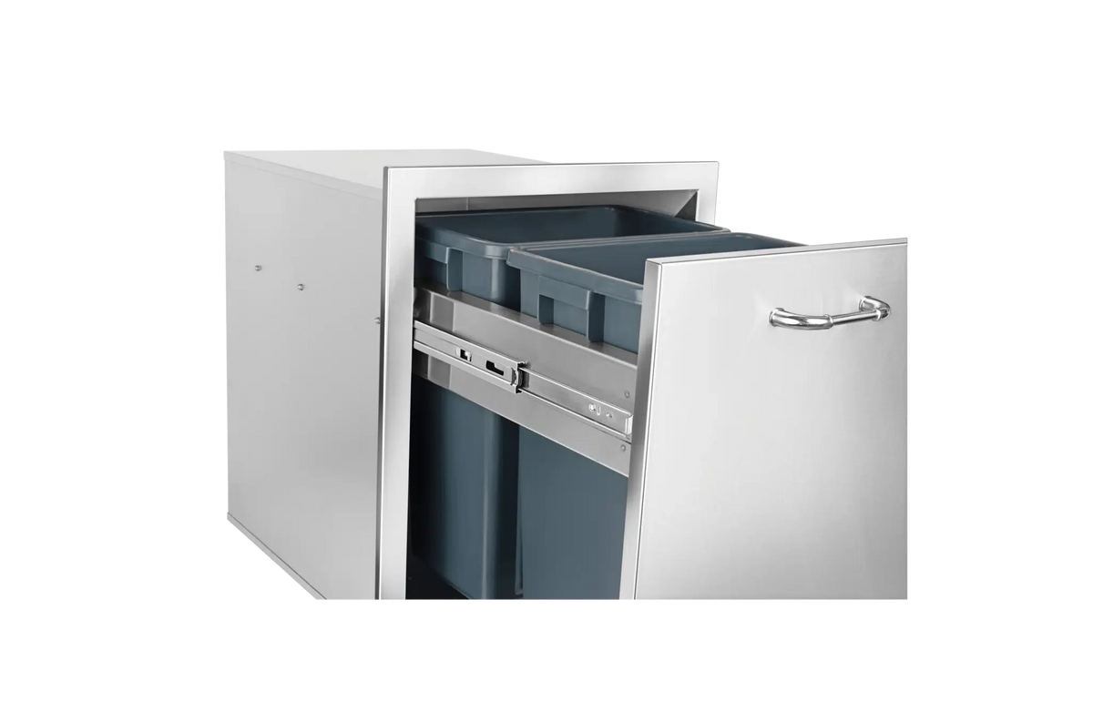 Outdoor Kitchen Drawer Bull Double Pull-Out 304 Stainless Steel Trash & Recycle Drawer with Two 8-Gallon Bins, 56950