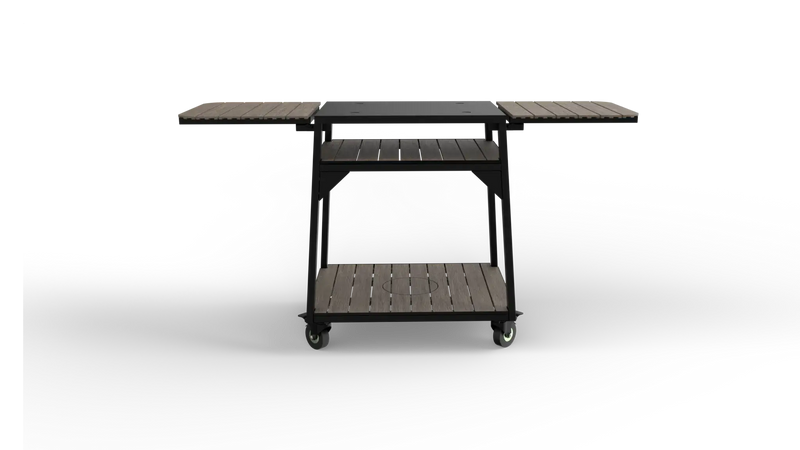 Pizza Oven Cart Bull Dual Fuel Pizza Oven Cart Bottom with Locking Casters & Acacia Shelves, 69577