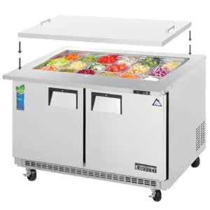 Refrigerated Prep Table-Everest EOTP2 Open Top Prep Refrigerator (Back Mount), 47 1/2", 2-Door, 13 Cu Ft, 115V