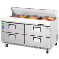 Refrigerated Prep Table-Everest EPBNR2-D4 Back Mount Drawered Sandwich Prep Table Refrigerator, 13 Cu Ft, 115V
