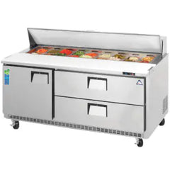 Refrigerated Prep Table-Everest EPBNR3-D2 Back-Mount Drawered Sandwich Prep Table Refrigerator, 19 Cu Ft, 115V