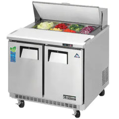 Refrigerated Prep Table-Everest EPBNSR2 Back-Mount Sandwich Prep Table Refrigerator - 10 Cu Ft, 2 Door, 115V