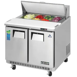 Refrigerated Prep Table-Everest EPBNSR2 Back-Mount Sandwich Prep Table Refrigerator - 10 Cu Ft, 2 Door, 115V