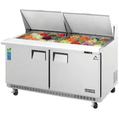 Refrigerated Prep Table-Everest EPBWR2 Mega-Top Sandwich Prep Table Refrigerator (Back Mount, 2-Door, 16 Cu. Ft., 115V)