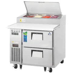 Refrigerated Prep Table-Everest EPPR1-D2 Drawered Pizza Prep Table Refrigerator (Side Mount, 9 Cu Ft, 115V)