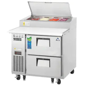 Refrigerated Prep Table-Everest EPPR1-D2 Drawered Pizza Prep Table Refrigerator (Side Mount, 9 Cu Ft, 115V)