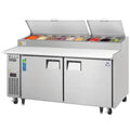 Refrigerated Prep Table-Everest EPPR2 Side-Mount Pizza Prep Table Refrigerator - 71" 2-Door 23 Cu. Ft., 115V
