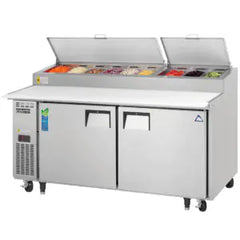 Refrigerated Prep Table-Everest EPPR2 Side-Mount Pizza Prep Table Refrigerator - 71" 2-Door 23 Cu. Ft., 115V