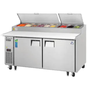 Refrigerated Prep Table-Everest EPPR2 Side-Mount Pizza Prep Table Refrigerator - 71" 2-Door 23 Cu. Ft., 115V