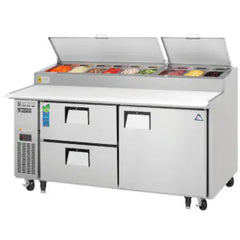Refrigerated Prep Table-Everest EPPR2-D2 Drawered Pizza Prep Table Refrigerator (Side Mount, 23 Cu. Ft., 115-60-1)