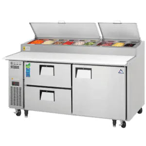 Refrigerated Prep Table-Everest EPPR2-D2 Drawered Pizza Prep Table Refrigerator (Side Mount, 23 Cu. Ft., 115-60-1)