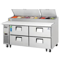 Refrigerated Prep Table-Everest EPPR2-D4 Side-Mount Drawered Pizza Prep Table Refrigerator, 71"