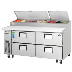 Refrigerated Prep Table-Everest EPPR2-D4 Side-Mount Drawered Pizza Prep Table Refrigerator, 71"