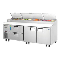 Refrigerated Prep Table-Everest EPPR3-D2 Side-Mount Drawered Pizza Prep Table Refrigerator, 93 1/8", 30 Cu Ft, 115V