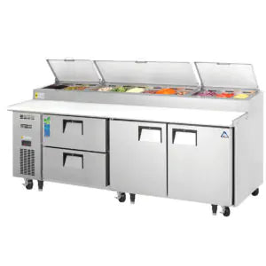 Refrigerated Prep Table-Everest EPPR3-D2 Side-Mount Drawered Pizza Prep Table Refrigerator, 93 1/8", 30 Cu Ft, 115V