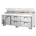 Refrigerated Prep Table-Everest EPPR3-D4 Side-Mount Pizza Prep Table Refrigerator (93 1/8", 30 Cu. Ft., 115V)