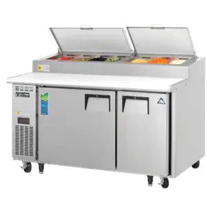 Refrigerated Prep Table-Everest EPPSR2 Side-Mount Pizza Prep Table Refrigerator - 16 Cu Ft, 2 Door, 115V