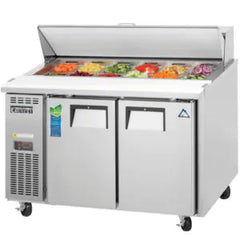 Refrigerated Prep Table-Everest EPR2-24 24" Deep Side Mount Sandwich Prep Table, 2 Solid Doors, 115V