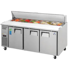 Refrigerated Prep Table-Everest EPR3 Side-Mount Sandwich Prep Table Refrigerator - 3 Door, 21 Cu. Ft., 71 1/8"