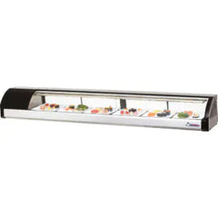 Countertop Refrigerated Display Case-Everest ESC83L Countertop Refrigerated Sushi Display Case - 82 5/8" L, 3 Cu Ft, Sliding Glass Doors, Left Mount, Black
