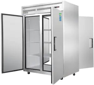 Reach-In Refrigerator-Everest ESPT-2S-2S Top-Mount Pass-Thru Refrigerator - 4 Solid Doors, Stainless Steel, 115V