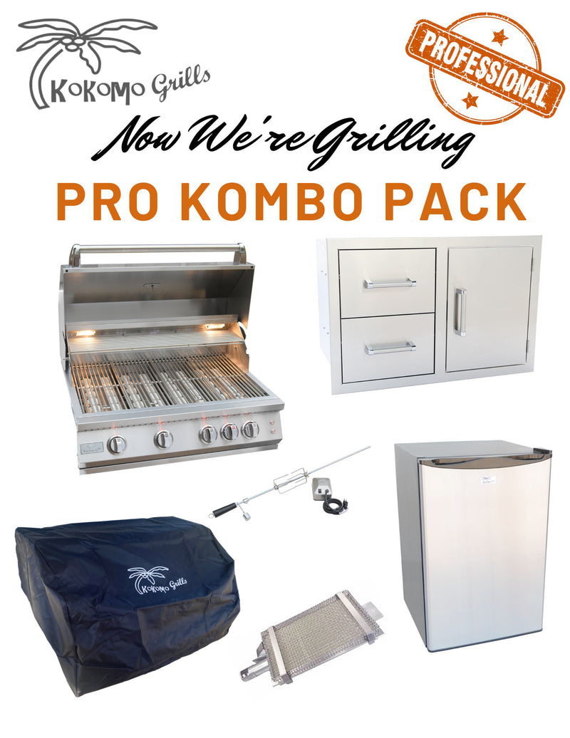 KoKoMo Built-In BBQ Grill Islands probak4,alpdc, fridge,4bcvr, irsb, barka