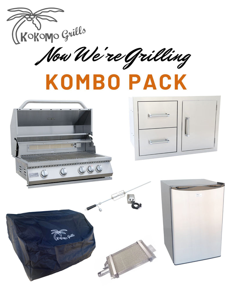 KoKoMo Built-In BBQ Grill Islands ko-bak4,alpdc, fridge,4bcvr, irsb, barka