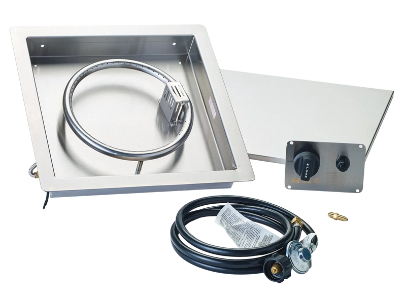 Fire Pit Burner Kit Bull Round 10" Stainless Steel Fire Ring Kit with Burner, Pan, Control Panel & Gas Hose, 86538