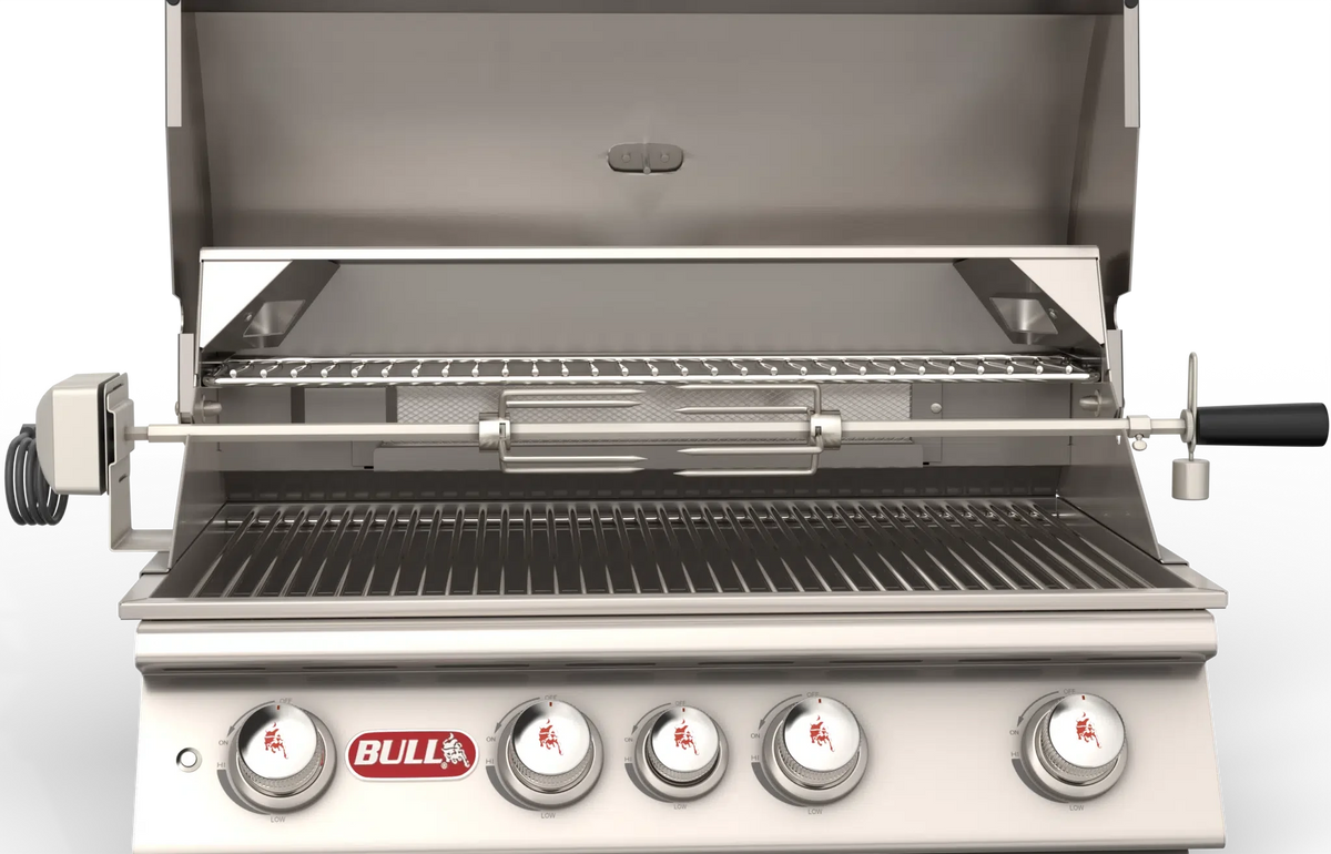Grill Rotisserie Kit Bull 30" Stainless Steel Rotisserie Kit with Spit Rod, Forks, Counterbalance & Bracket, 46000