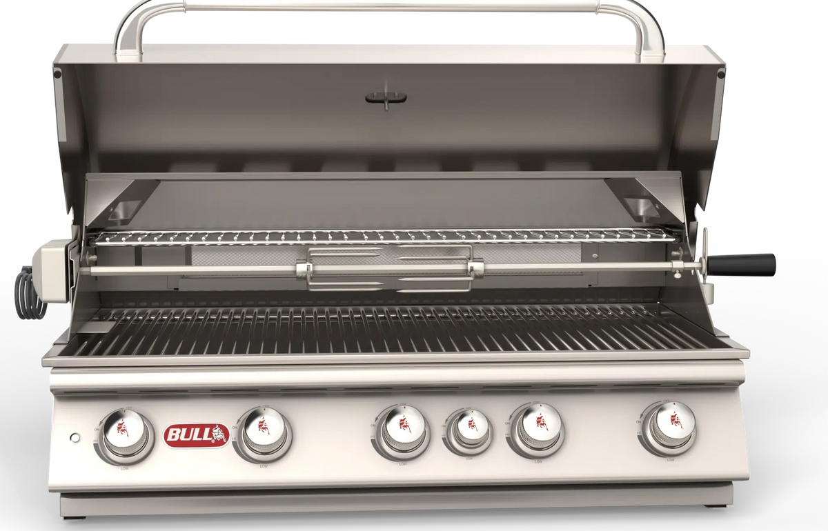 Grill Rotisserie Kit Bull 38" Stainless Steel Rotisserie Kit with Spit Rod, Forks, Counterbalance & Bracket, 56000