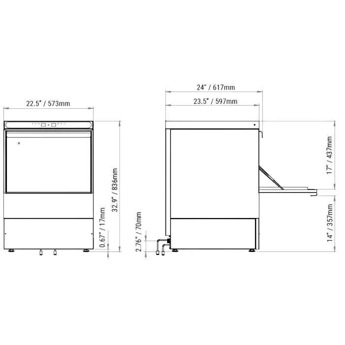 AMPTO 500 Undercounter Door-Type Front-Loading Dishwasher