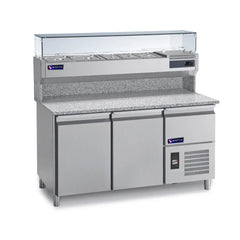 AMPTO MPP-2US Refrigerated Granite Pizza Prep Table with Top Rail