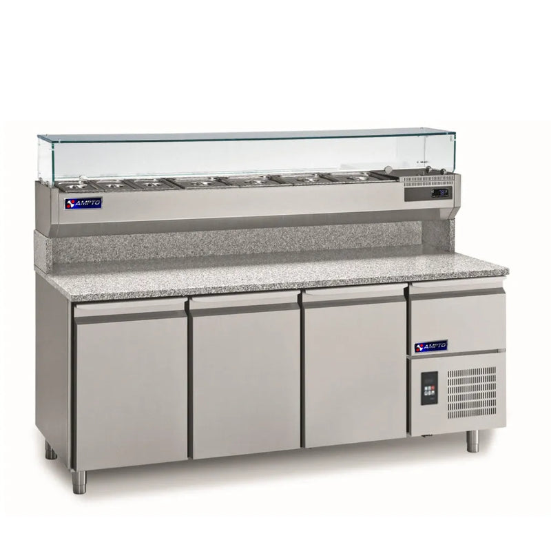 AMPTO MPP-3US Refrigerated Granite Pizza Prep Table with Top Rail
