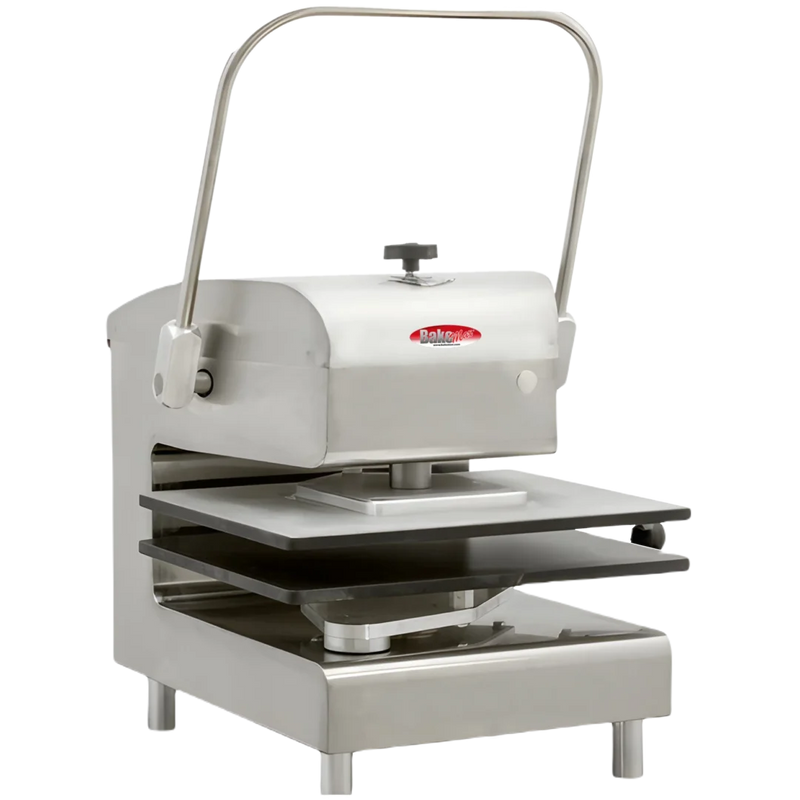 Dough Press-BakeMax BMDXMSSCP 16” x 20” Countertop Commercial Manual Meat Press - Stainless Steel