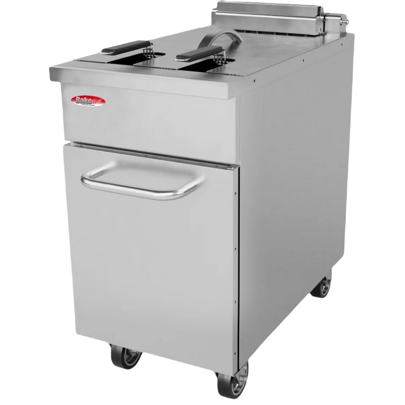 Fryer-BakeMax BMPLS7FE020 Heavy Duty Commercial Electric Floor Fryer, 22L/50 lb, 15kW, Lift-Up Elements