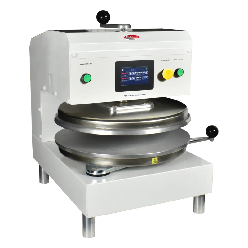 Dough Press-BakeMax BMTXE218W Commercial Countertop Swing Away Dual-Heat 18" Dough Press (LCD Touchscreen)