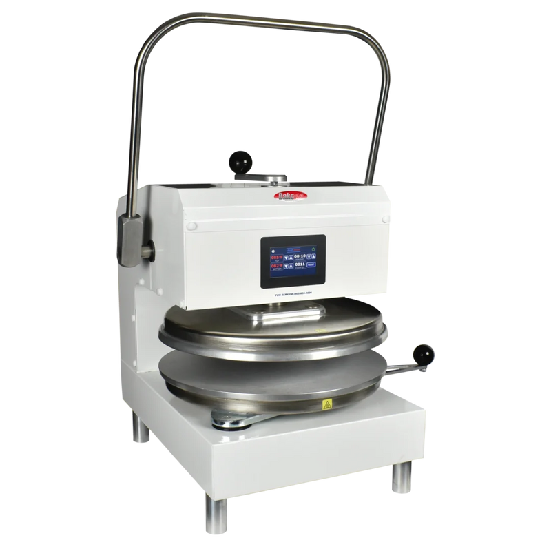 Dough Press-BakeMax BMTXM218W Commercial Countertop Manual Swing Away Dual Heat Dough Press (18")