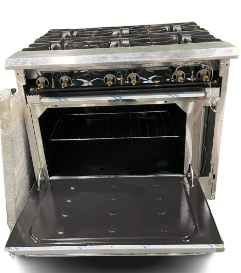 BakeMax BAS24O Commercial 24" 4-Burner Gas Range with Bakery Oven (130,000 BTU)