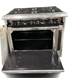 BakeMax BAS24O Commercial 24" 4-Burner Gas Range with Bakery Oven (130,000 BTU)